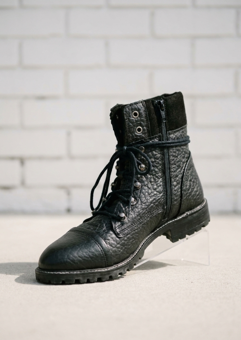 NEW STEVE MADDEN women's zofie leather combat boot in black